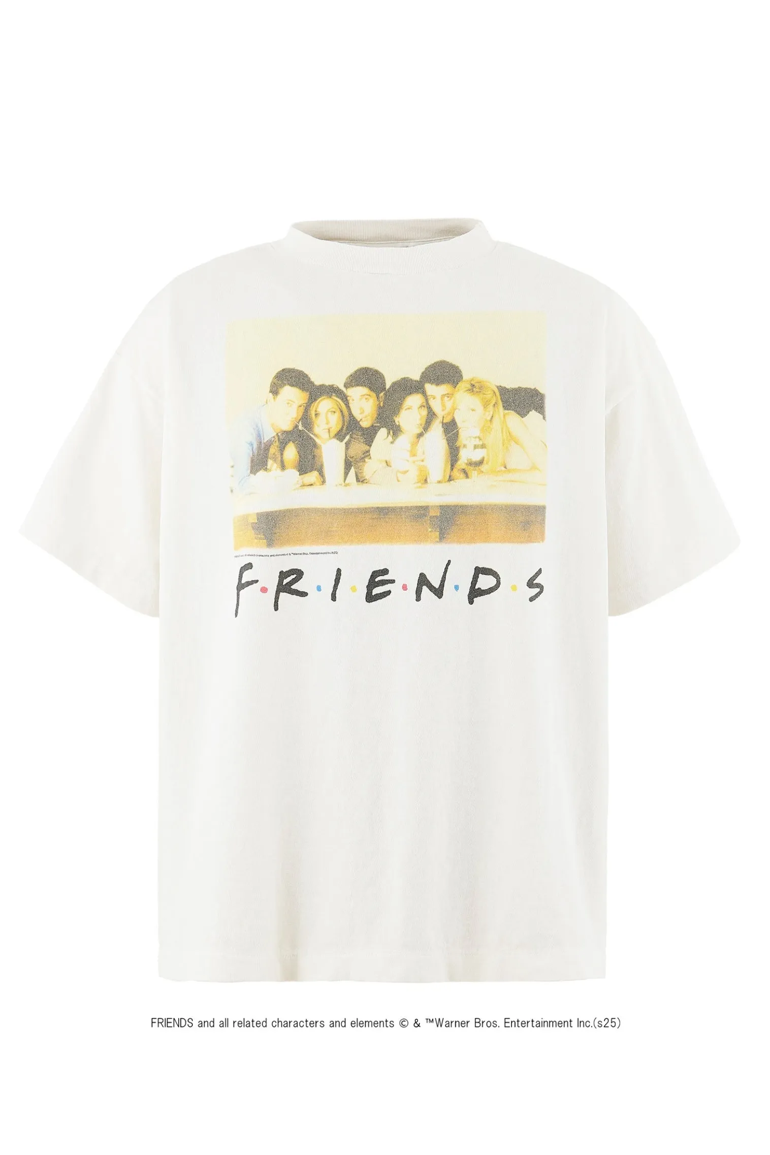 SAINT Mxxxxxx × FRIENDS FRD_SS TEE/FRIENDS/WHT American TV series Friends co-branded short-sleeves White stills TEE Beige S-XL Ready-made garments washed and distressed The top domestic printing factory God restored the correct accessories Friends co-branded wash mark Top purchasing level